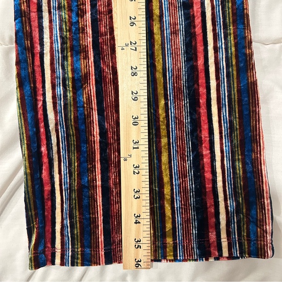 Multicolor Jewel Toned Stripes Crushed Velvet Pants with Elastic Waistband Small - Picture 10 of 10